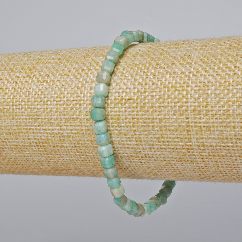 Amazonite Bracelet, natural stone, faceted cube, diameter 4mm+-, length 18cm+- (stretch)