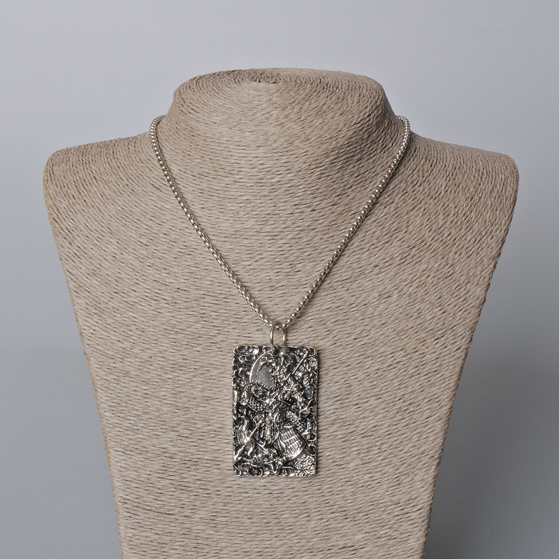 "Samurai" Pendant 62x35mm on a chain, length 70cm+-, silver-tone metal