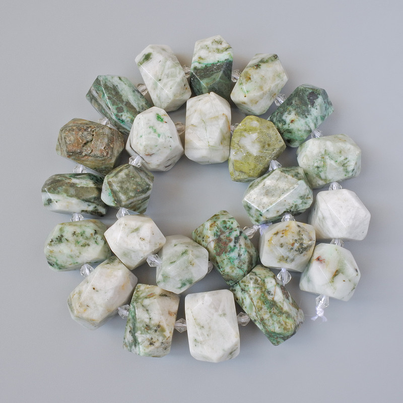 Moonstone Moss Agate Beads natural stone faceted, diameter 20×13mm ±, length 39cm ± with seed beads on thread