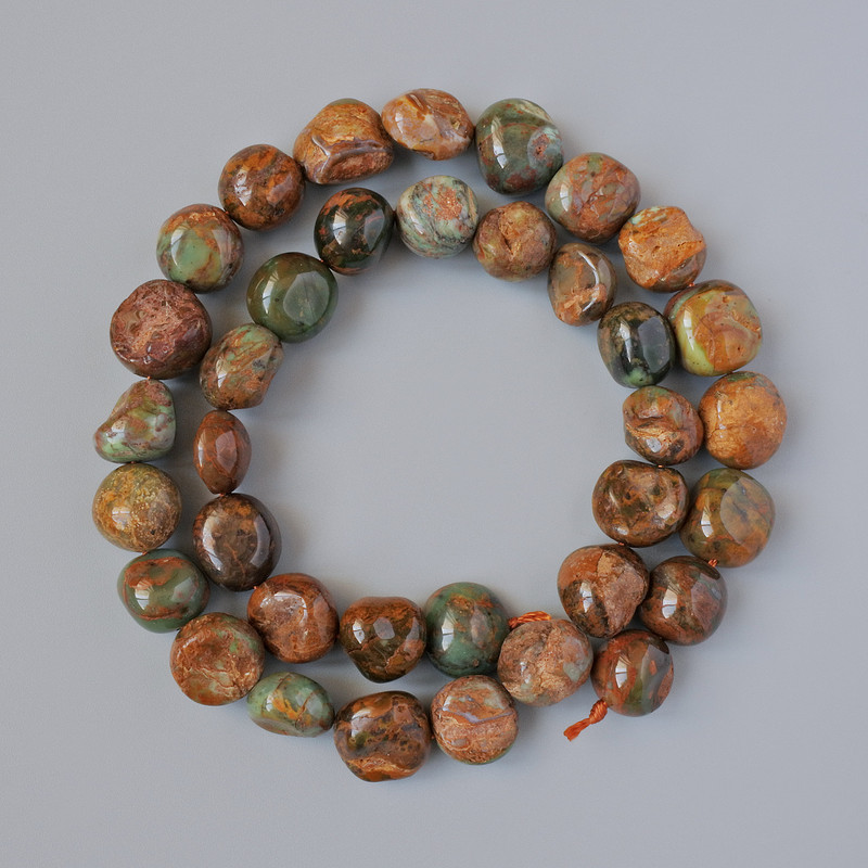 Jasper Beads natural stone tumbled, diameter 11mm ±, length 40cm ± on a thread
