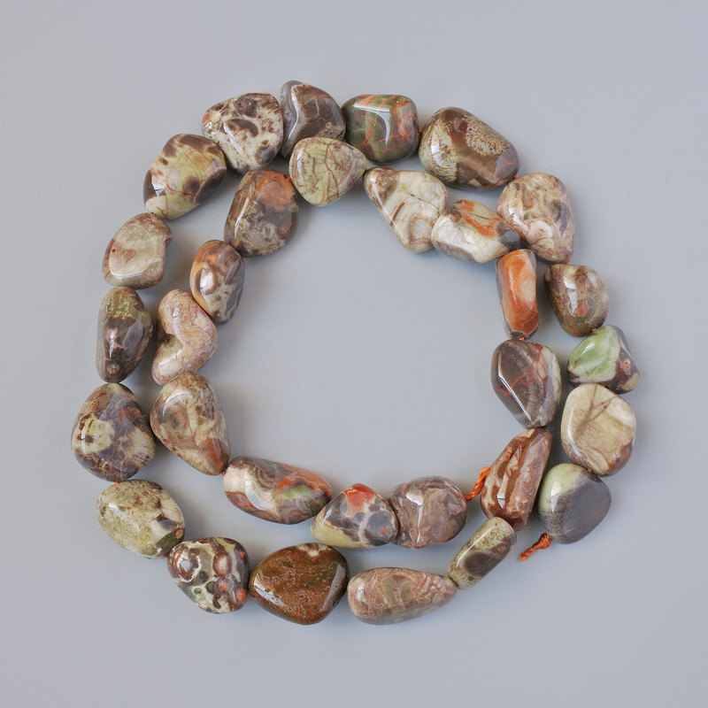 Jasper Picasso Beads, natural stone faceted, 10x13mm± diameter, 40cm± length on thread