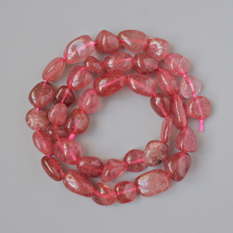 Strawberry Quartz Natural Stone Tumbled Beads, Diameter 9x10mm+/-, Length 41cm+/- on a Thread