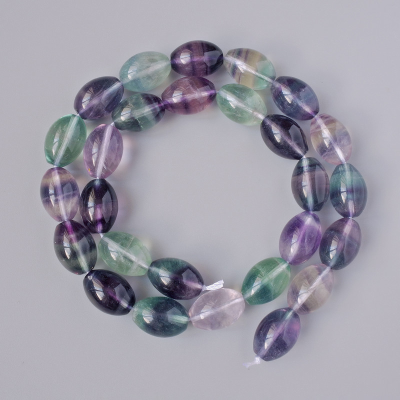Fluorite Natural Stone Oval Beads, Diameter 10x14mm+/-, Length 39cm+/- on a Thread