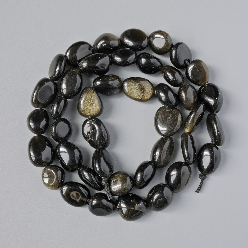 Golden Sheen Obsidian Natural Stone Tumbled Beads, Diameter 8x10mm+/-, Length 41cm+/- on a Thread