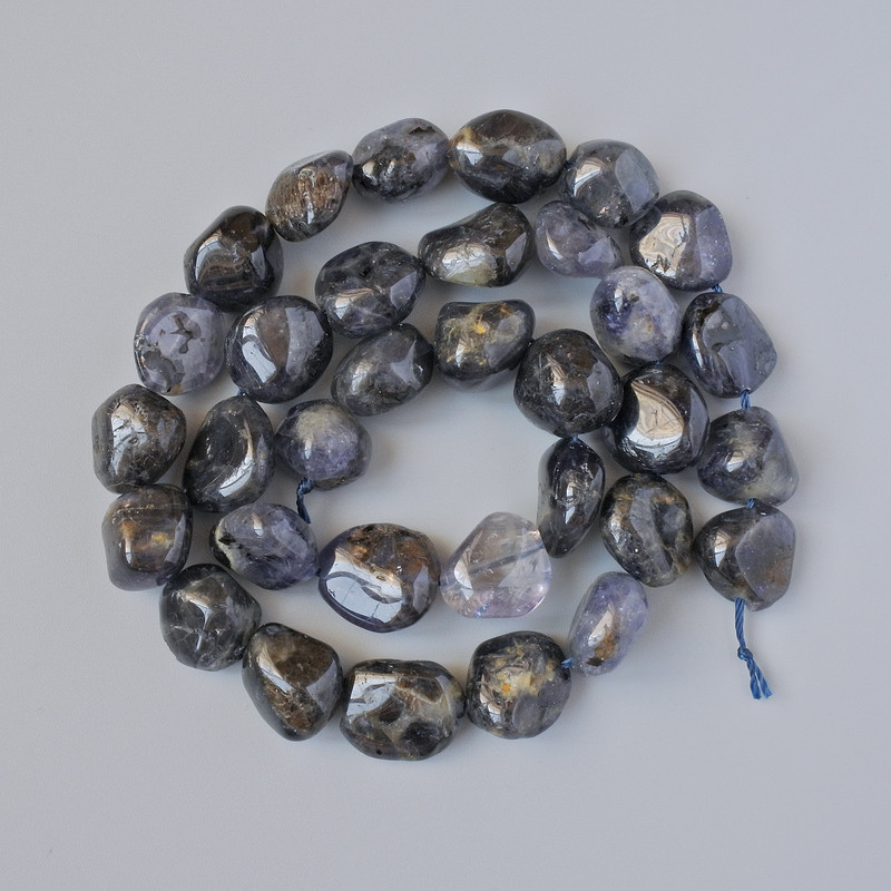 Iolite Natural Stone Tumbled Beads, Diameter 11x12mm+/-, Length 40cm+/- on a Thread