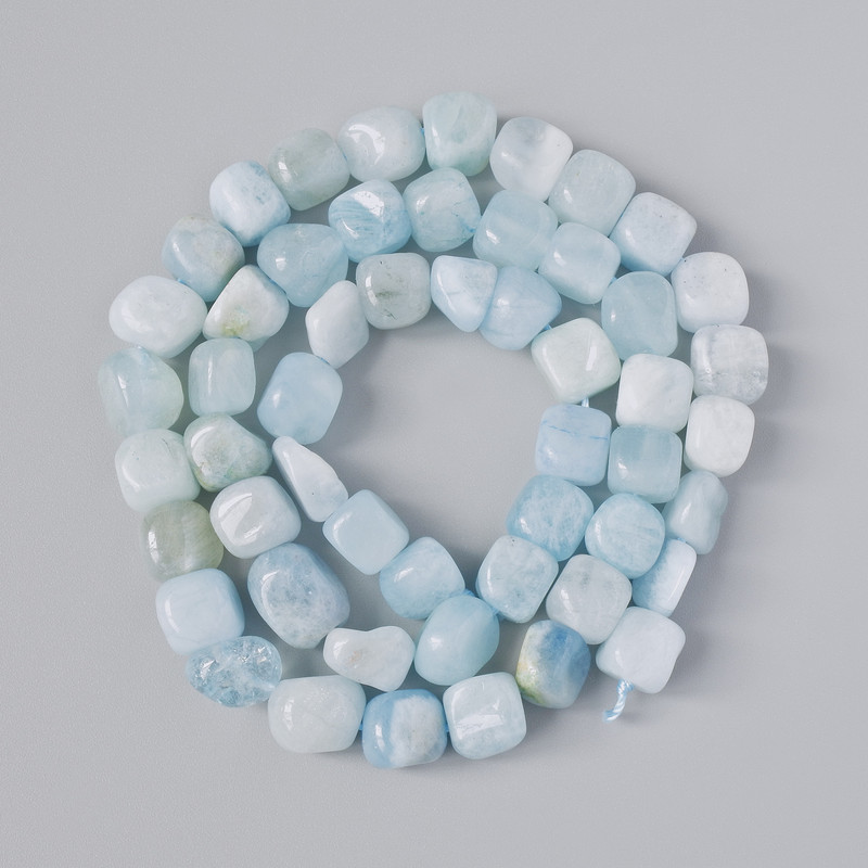 Aquamarine Beads, Natural Stone Tumbled, Diameter 7mm+/-, Length 40cm+/- on a Thread