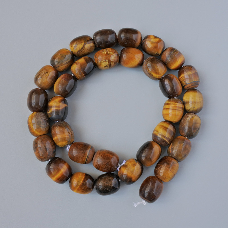Tiger's Eye Beads, Natural Stone Bar, Diameter 10x12mm+/-, Length 40cm+/- on a Thread