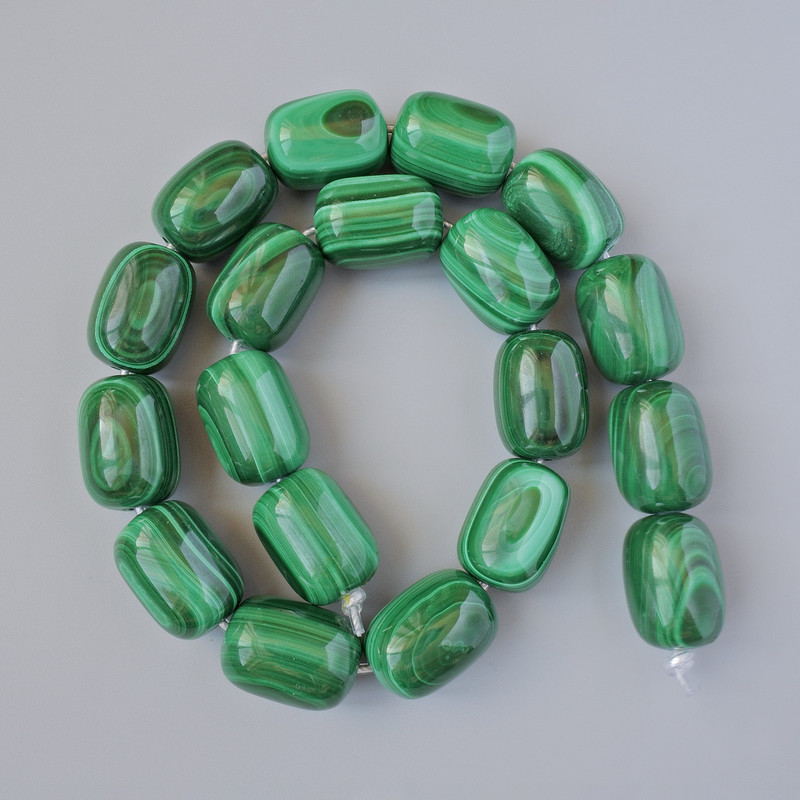 Malachite Beads, Natural Stone Bar, Diameter 15x21mm+/-, Length 39cm+/- on Fishing Line
