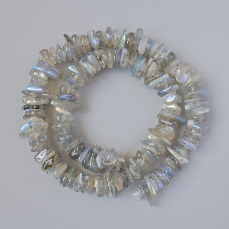 Labradorite Beads, Natural Stone Chips, Diameter 10x3mm+/-, Length 39cm+/- on Fishing Line