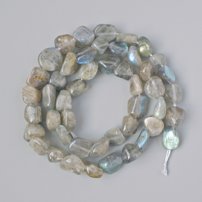 Labradorite Beads, Natural Stone Tumbled, Diameter 8x9mm+/-, Length 40cm+/- on a Thread