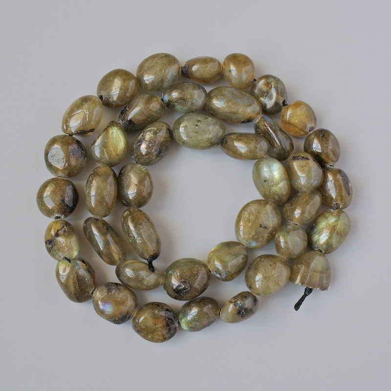 Labradorite Beads, Natural Stone Tumbled, Diameter 9x10mm+/-, Length 40cm+/- on a Thread