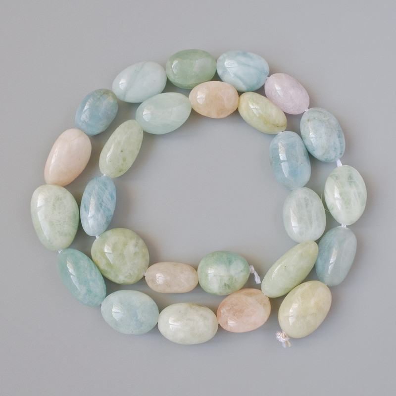Morganite Beads, Natural Stone Tumbled, Diameter 10x15mm+/-, Length 39cm+/- on a Thread