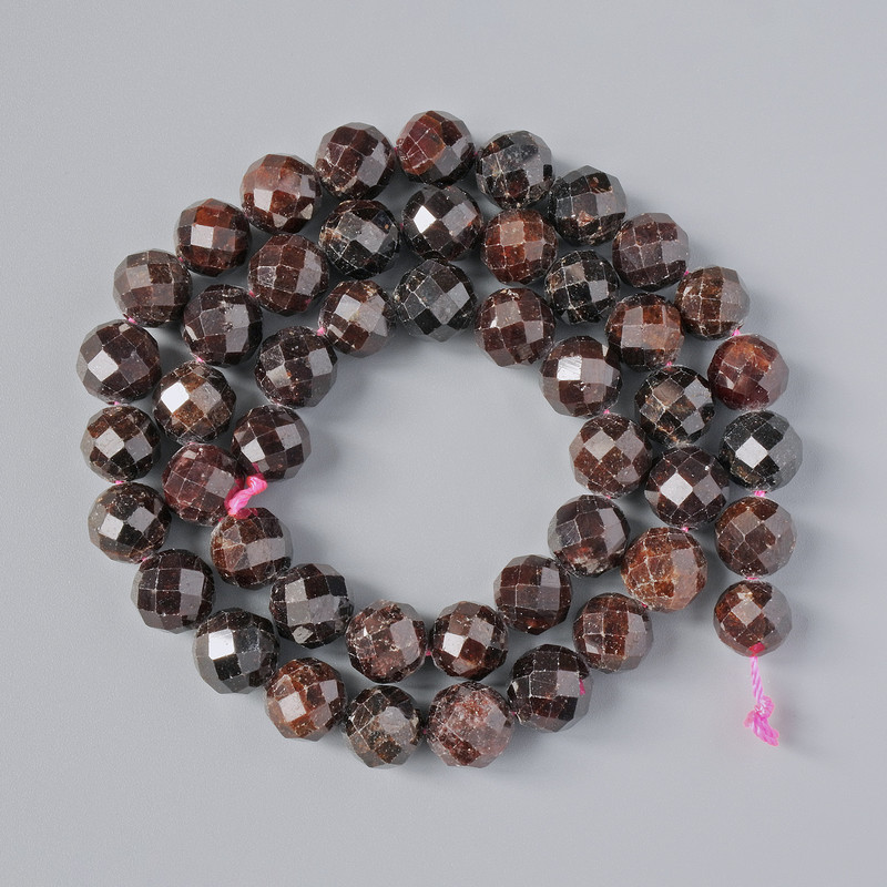 Garnet Beads, natural stone, faceted round, diameter 8mm+-, length 38cm+- on a strand