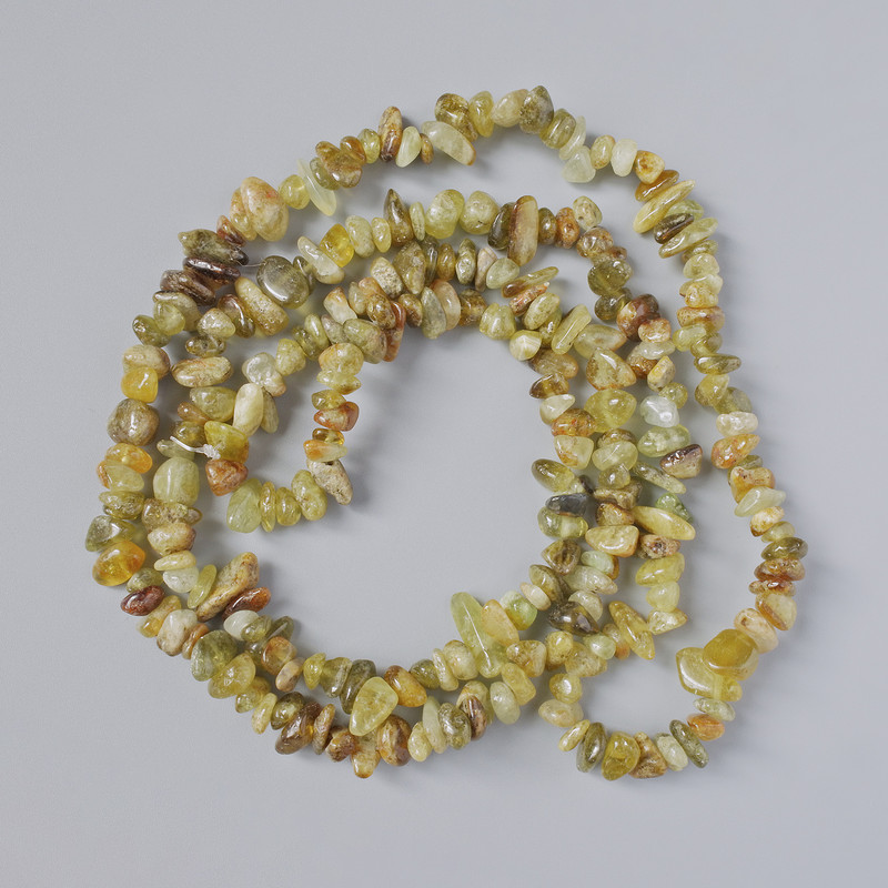 Grossular (Green Garnet) Beads, natural stone, chips, diameter 8x4mm+-, length 80cm+- on fishing line