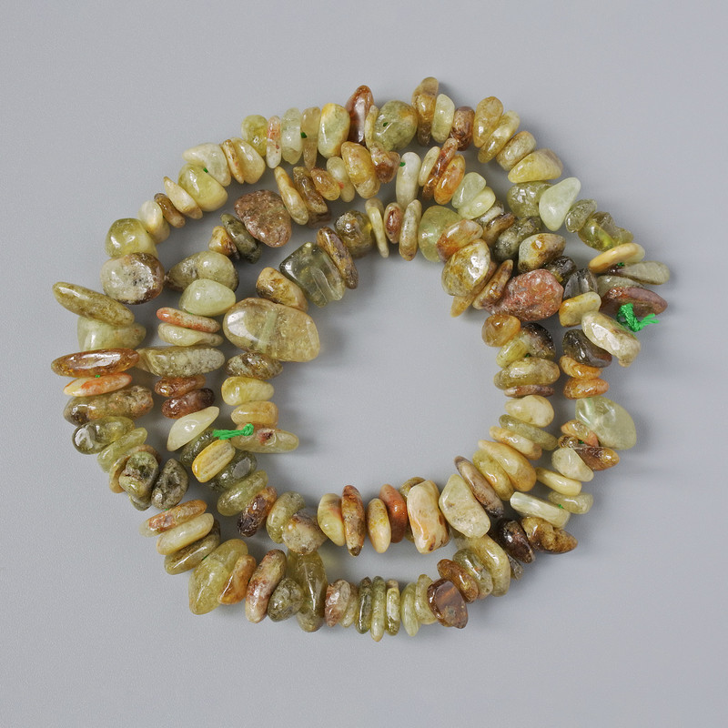 Grossular (Green Garnet) Beads, natural stone, chips, diameter 8x3mm+-, length 40cm+- on a strand