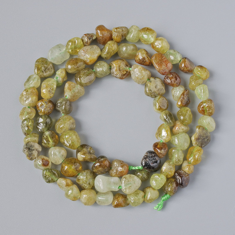 Grossular (Green Garnet) Beads, natural stone, tumbled, diameter 7mm+-, length 40cm+- on a strand