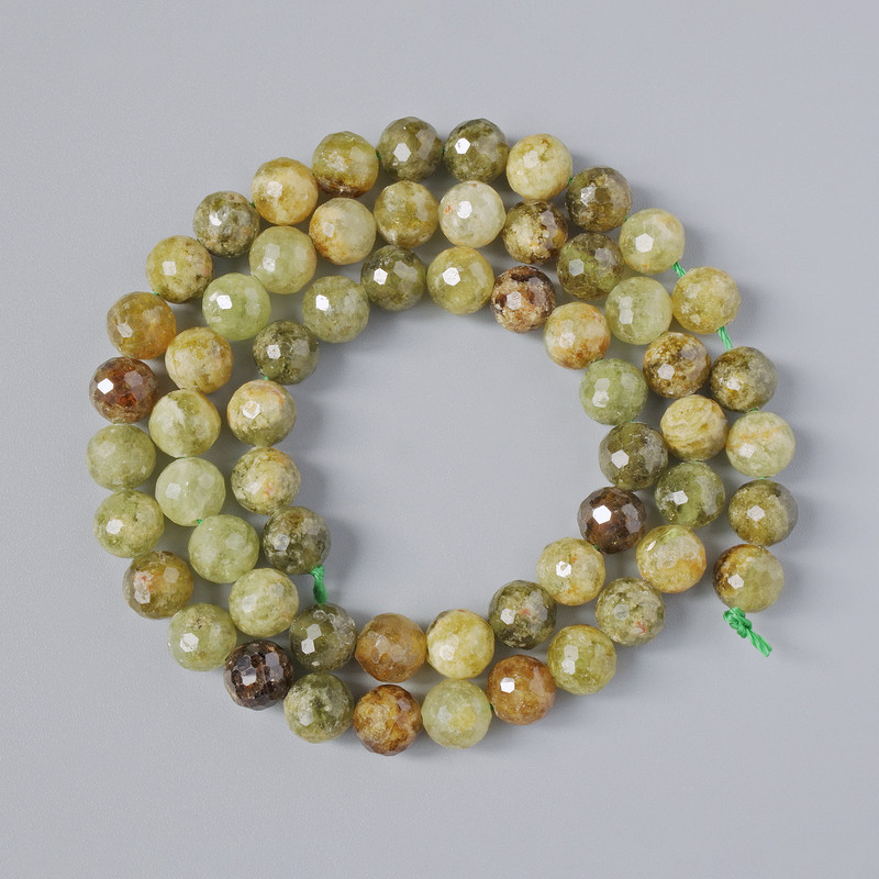 Grossular (Green Garnet) Beads, natural stone, faceted round, diameter 6.5mm+-, length 39cm+- on a strand