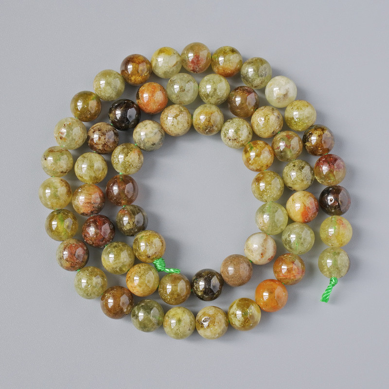 Grossular (Green Garnet) Beads, natural stone, smooth round, diameter 7mm+-, length 38cm+- on a strand