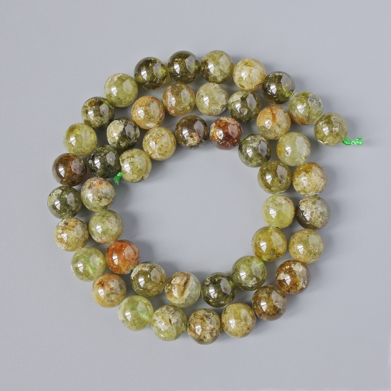 Grossular (Green Garnet) Beads, natural stone, smooth round, diameter 9mm+-, length 38cm+- on a strand