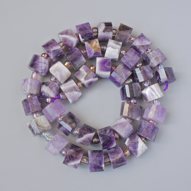 Amethyst Beads, natural stone, faceted rondelle, diameter 10.5x7mm+-, length 38cm+- with seed beads on a strand