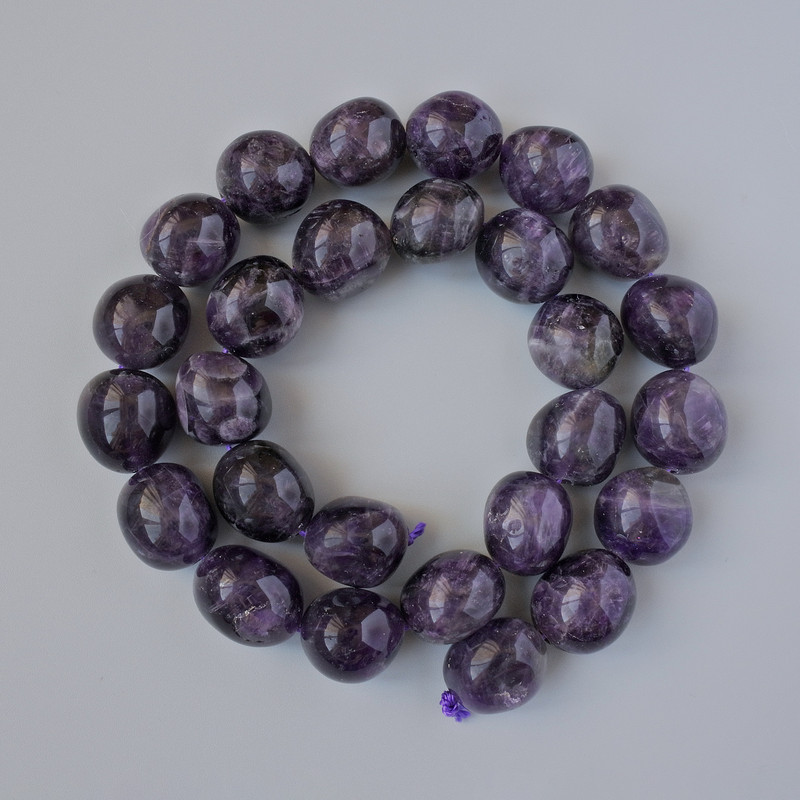 Amethyst Beads, natural stone, tumbled, diameter 14x15mm+-, length 39cm+- on a strand