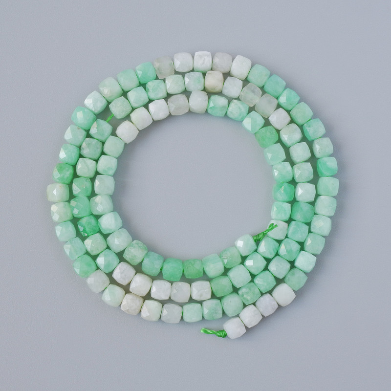 Emerald Beads, Natural Stone Faceted Cube, Diameter 4mm+/-, Length 39cm+/- on a Strand