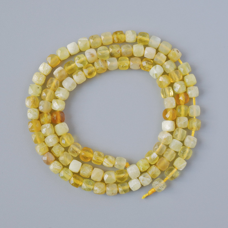 Yellow Opal Beads, Natural Stone Faceted Cube, Diameter 4mm+/-, Length 39cm+/- on a Strand