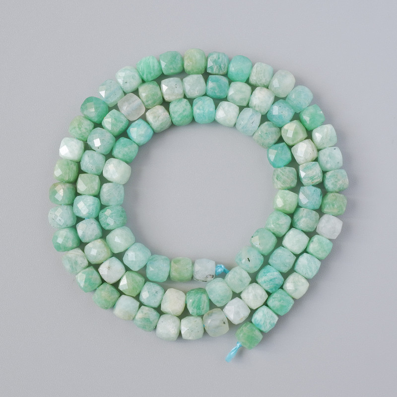 Amazonite Beads, Natural Stone Faceted Cube, Diameter 4mm+/-, Length 39cm+/- on a Strand