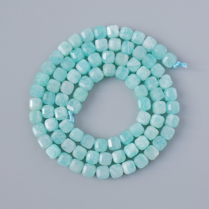 Amazonite Beads, Natural Stone Faceted Cube, Diameter 4-5mm+/-, Length 39cm+/- on a Strand