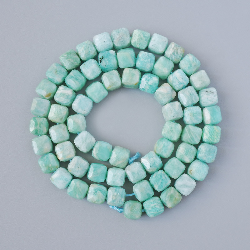 Amazonite Beads, Natural Stone Faceted Cube, Diameter 6mm+/-, Length 38cm+/- on a Strand