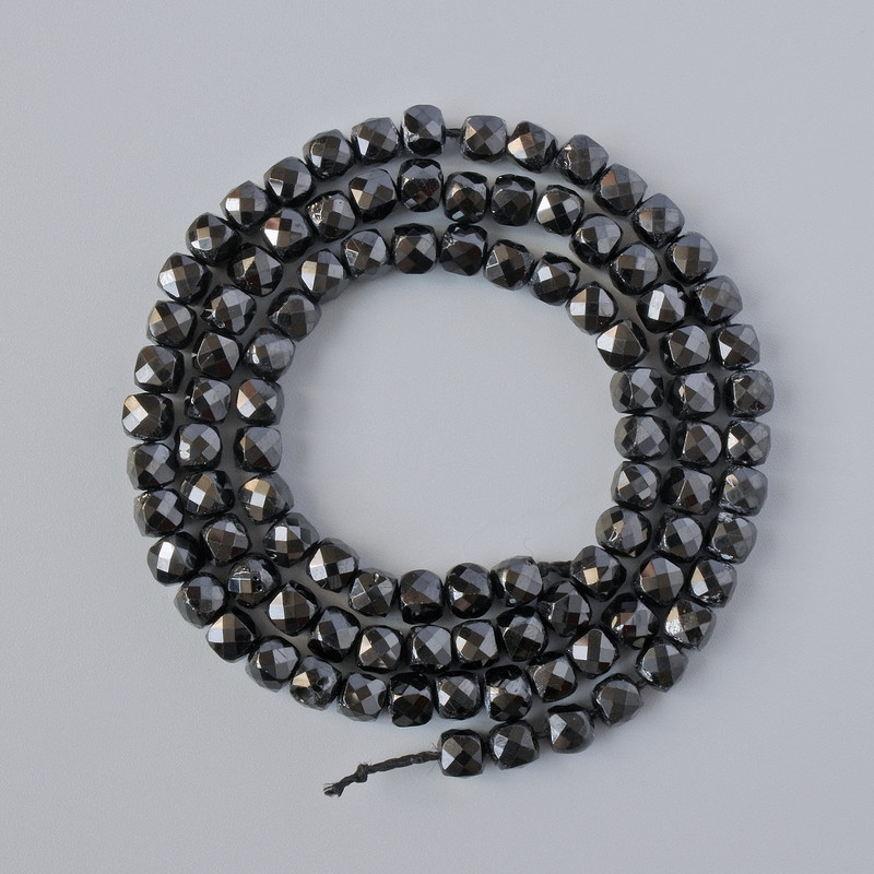 Black Tourmaline Beads, natural stone, faceted cube, diameter 4mm+-, length 40cm+- on a strand