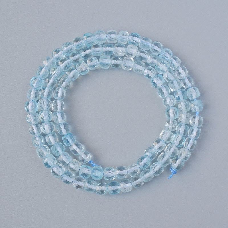 Topaz Beads, natural stone faceted cube, diameter 4mm+/-, length 40cm+/- on thread