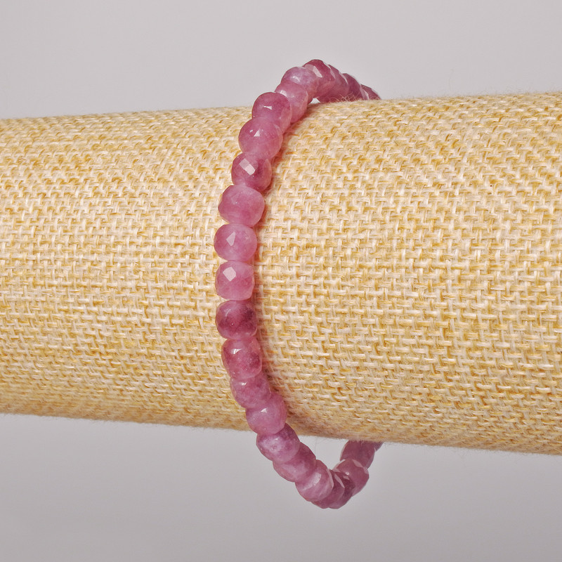 Rubellite Tourmaline Bracelet, natural stone faceted cube, diameter 5.5mm+/-, length 18cm+/- (stretch)