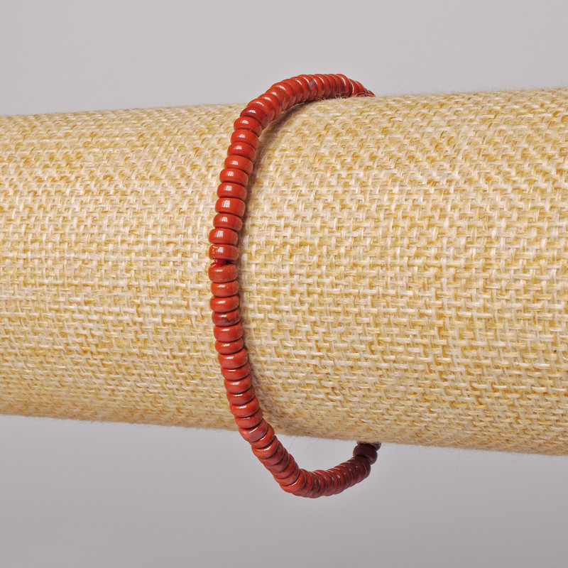 Red Jasper Bracelet, natural stone smooth rondelle, diameter 4x2mm+/-, length 18cm+/- (stretch)