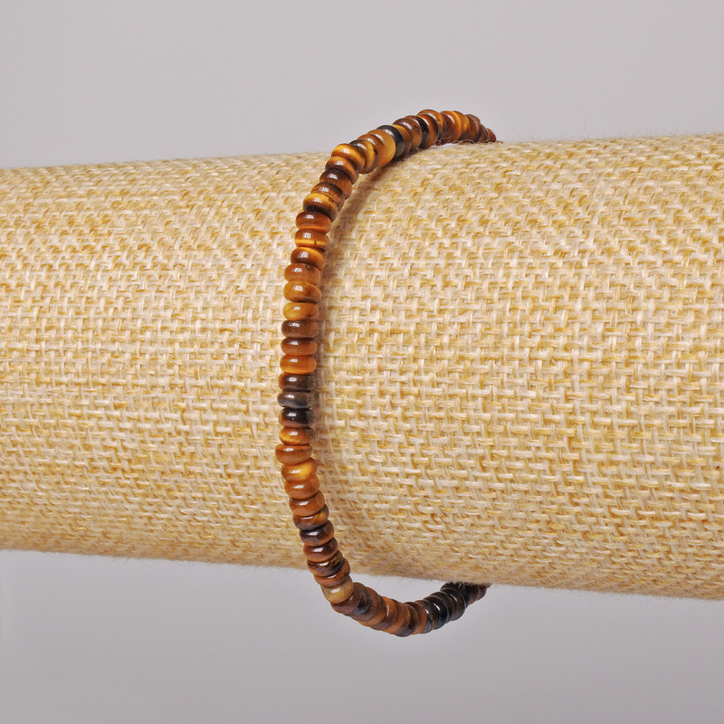 Tiger's Eye Bracelet, natural stone smooth rondelle, diameter 4x2mm+/-, length 18cm+/- (stretch)
