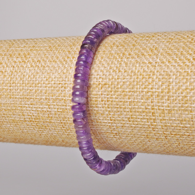 Amethyst Bracelet, natural stone smooth rondelle, diameter 6x2mm+/-, length 18cm+/- (stretch)