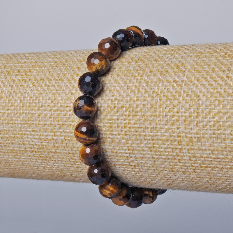 Tiger's Eye Bracelet Natural Stone Faceted Bead, Diameter 8mm+-, Length 18cm+- (Stretch)