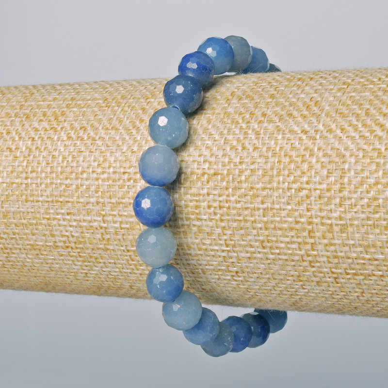 Blue Aventurine Bracelet Natural Stone Faceted Bead, Diameter 8mm+-, Length 18cm+- (Stretch)