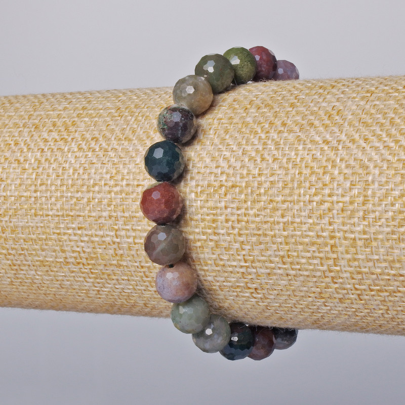 Multicolour Jasper Bracelet Natural Stone Faceted Bead, Diameter 8mm+-, Length 18cm+- (Stretch)