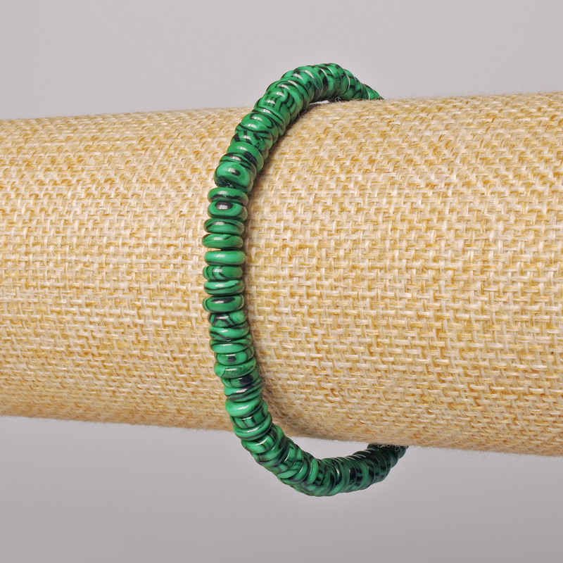 Malachite Bracelet (Pressed) Smooth Rondelle, Diameter 6x2mm+-, Length 18cm+- (Stretch)