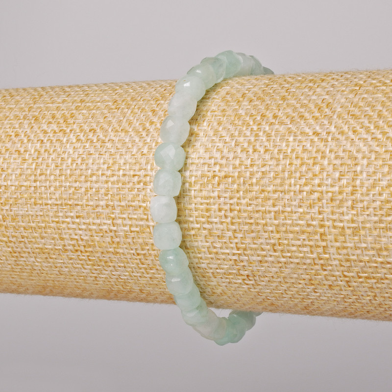 Amazonite Bracelet, natural stone faceted cube, diameter 5.5mm+-, length 18cm+- (stretch)