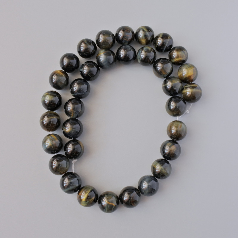 Tiger’s Eye Beads natural stone smooth ball, diameter 12mm + -, cord length 38cm + -