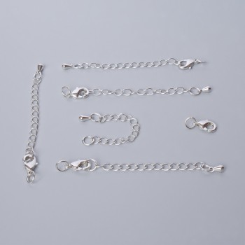 Clasp - Lobster, 10x5mm diameter with extension chain, length 5.5cm, silver colour metal, 1pc