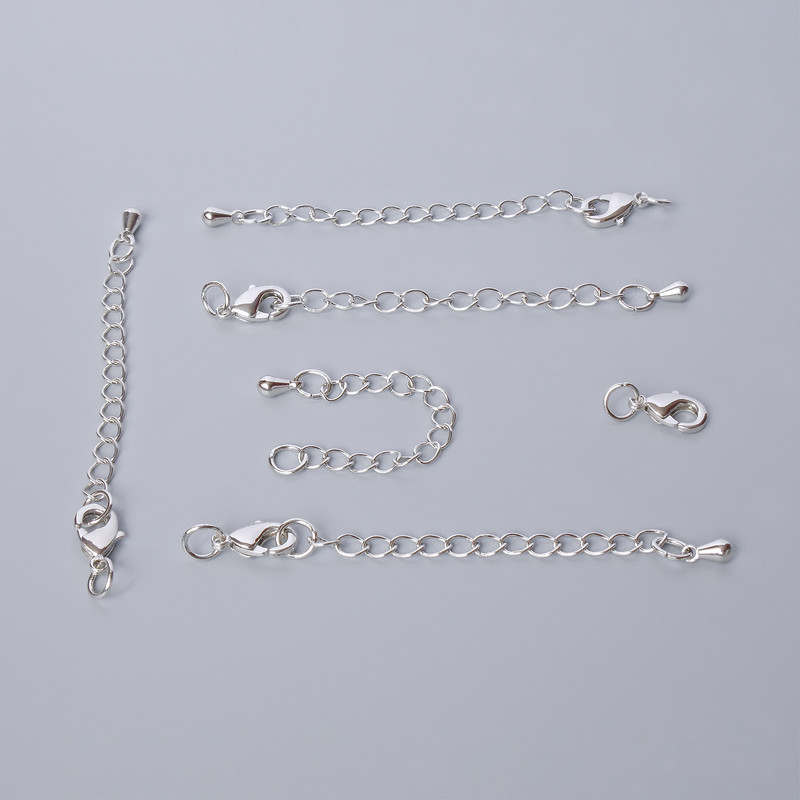 Clasp - Lobster, 10x5mm diameter with extension chain, length 5.5cm, silver colour metal, 1pc
