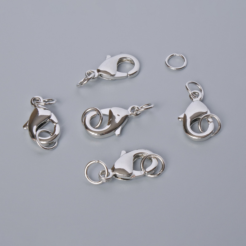 Lobster clasp finding, diameter 10x5mm, silver-tone metal, 1pc