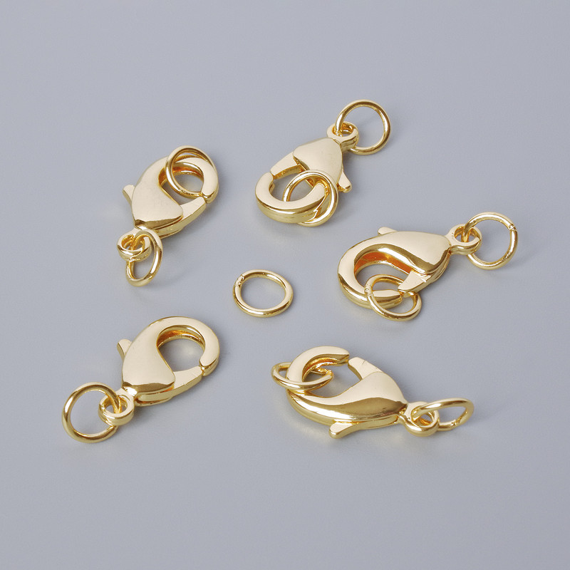 Lobster clasp finding, diameter 15x8mm, gold-tone metal, 1pc