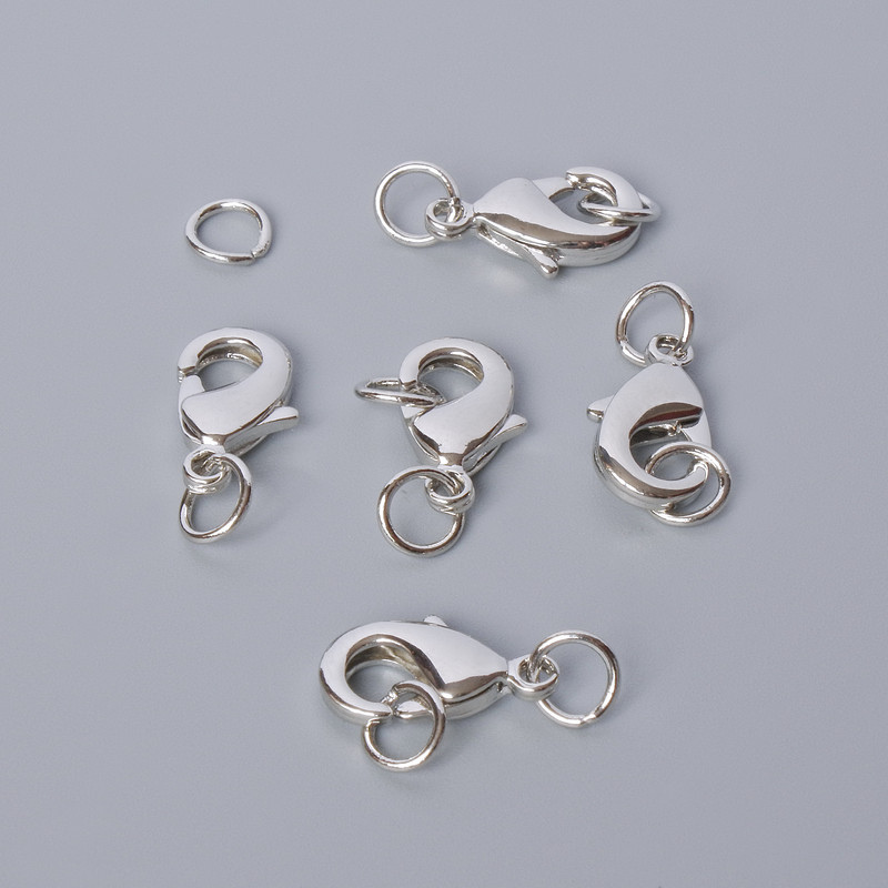 Lobster clasp finding, diameter 15x8mm, silver-tone metal, 1pc