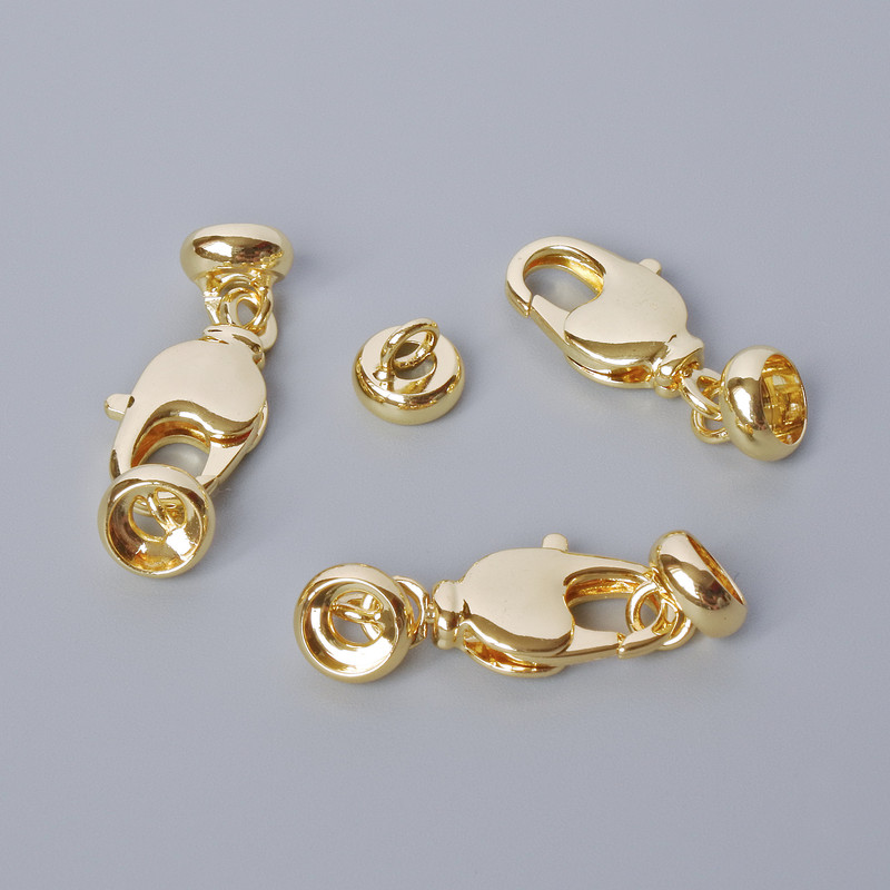 Lobster clasp finding, diameter 13.5x7mm, length 2.5cm, gold-tone metal, 1pc