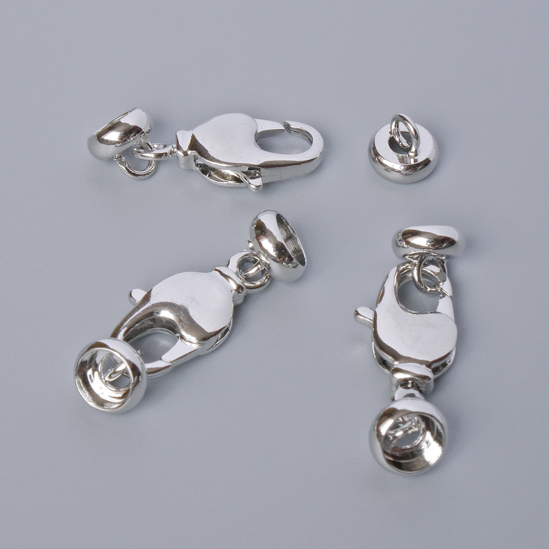 Lobster clasp finding, diameter 13.5x7mm, length 2.5cm, silver-tone metal, 1pc