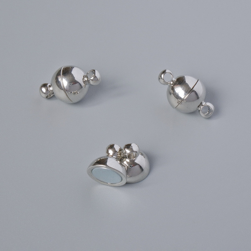 Magnetic clasp finding, diameter 14x8mm, silver-tone metal, 1pc